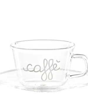 Simple Day Set 2 Tazzine "Caffè" in vetro con piatto "Buongiorno"