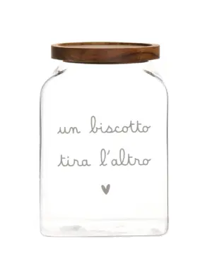 Biscottiera in Vetro con tappo in legno "Un biscotto tira l'altro" Simple Day