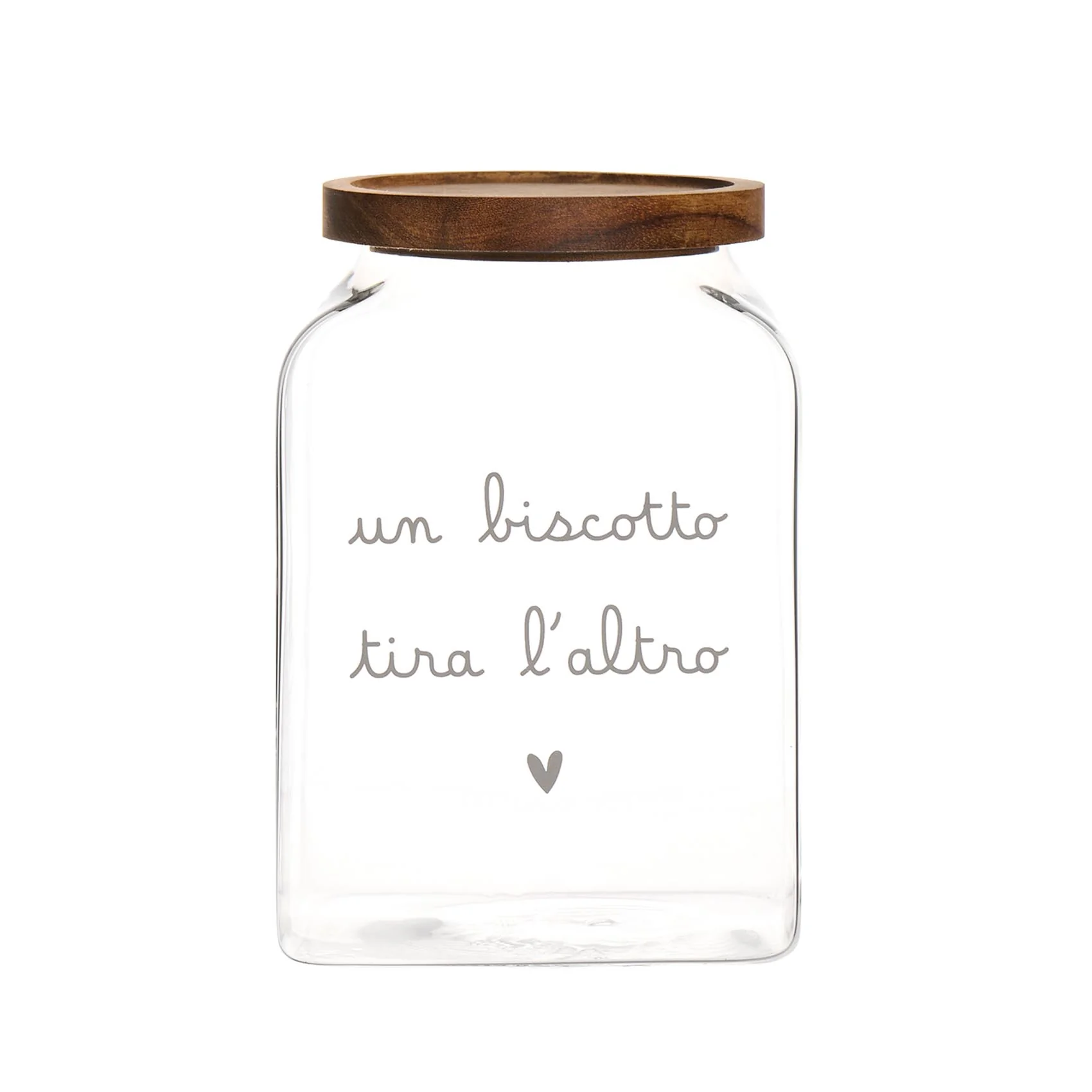 Biscottiera in Vetro con tappo in legno "Un biscotto tira l'altro" Simple Day